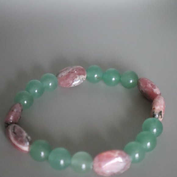 Rhodochrosite and Aventurine Stretch Bracelet - Picture 6 of 11